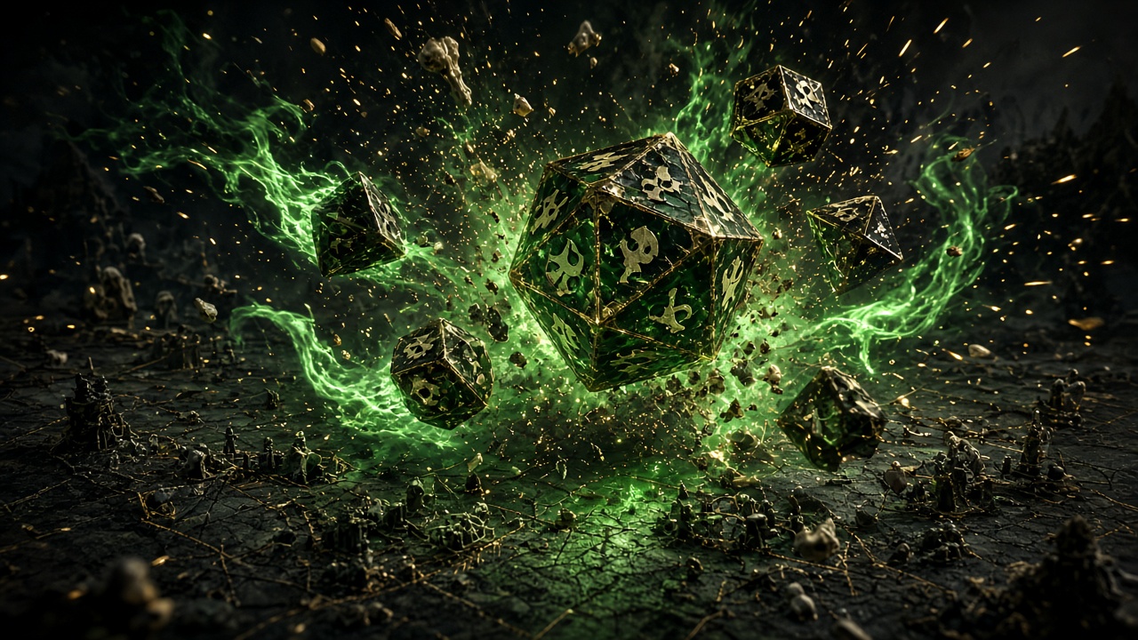 Exploding polyhedral dice with necromantic fire